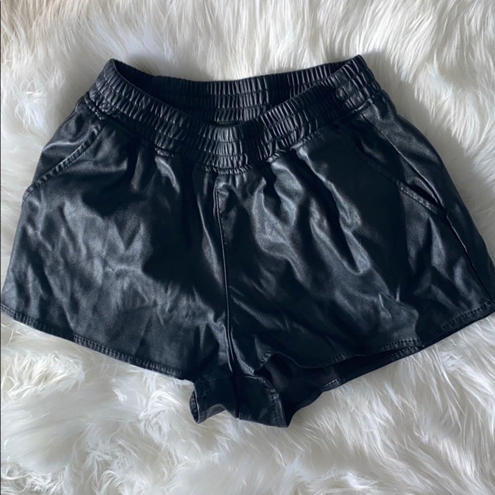 Black leather shorts